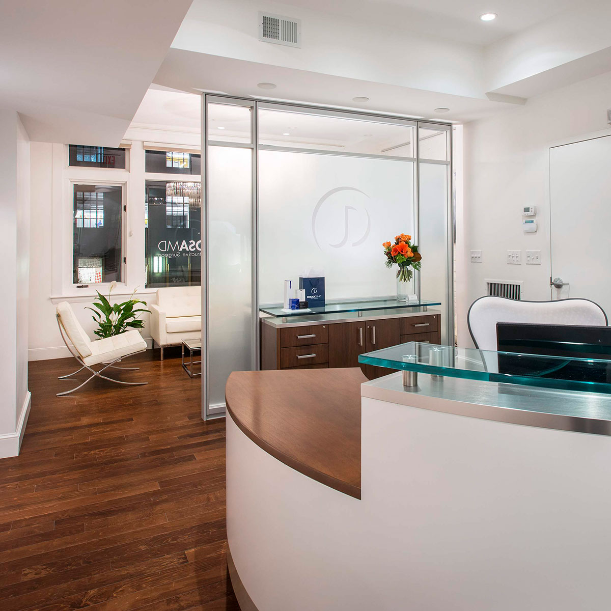 Front desk reception area at DeRosa Facial Plastic Surgery.